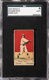 1921 W516-2-2 Hand-Cut #10 Babe Ruth – SGC Authentic